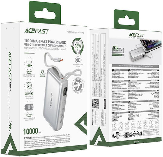 Acefast M32 Power Bank 10000mAh 35W Mit USB-C Ausgangsanschlüsse Power Delivery / Schnellladung Silber