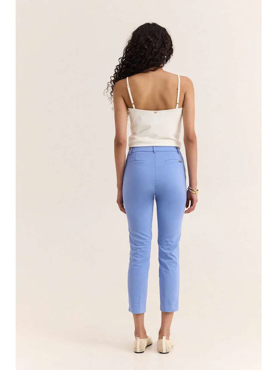 Pantaloni Dama Din Țesătură Slim Fit Albastru Deschis