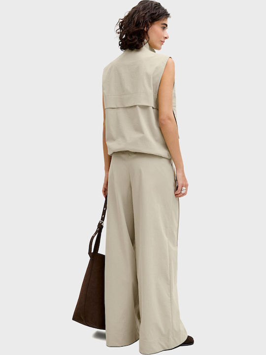 Women's High Rise Fabric Trousers in Wide Leg Light Olive