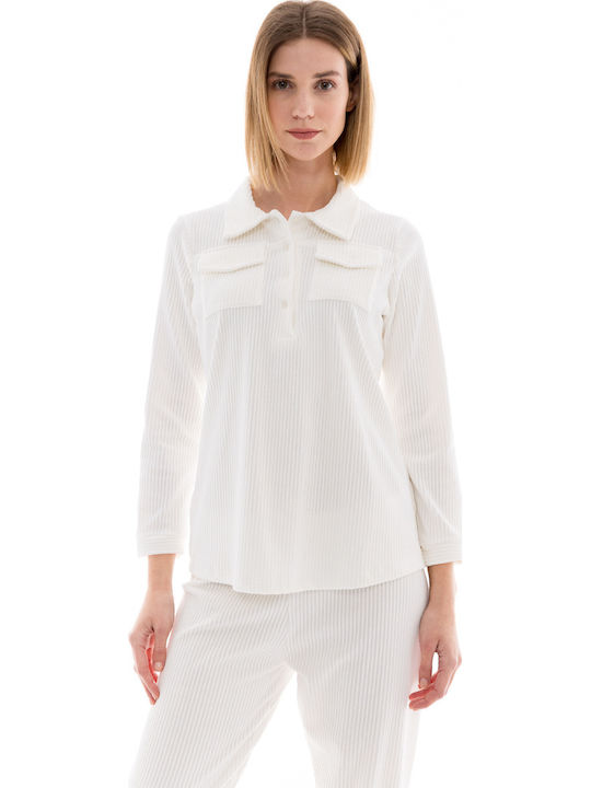 Pink Label Winter Damen Schlafanzug Set Baumwollene White