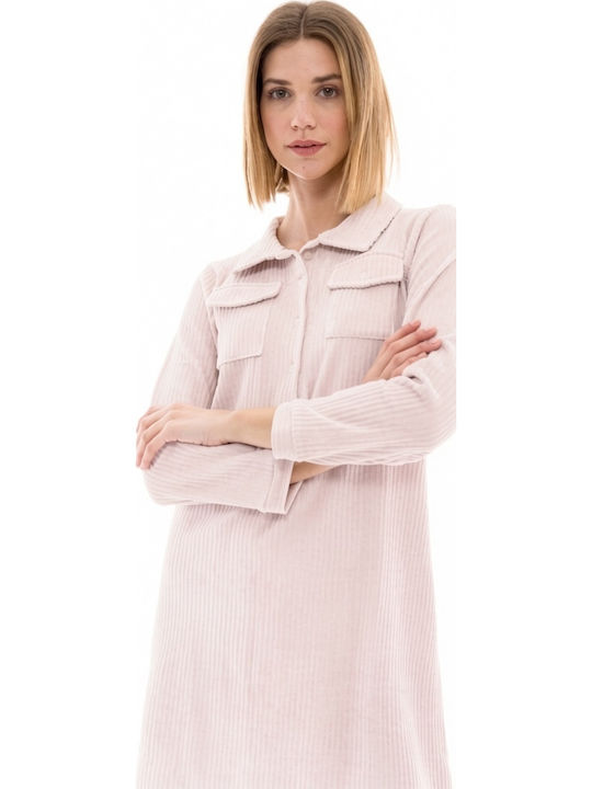 Pink Label Winter Baumwollenes Damen Nachthemd Baby Pink