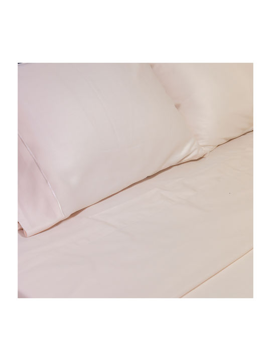 Naf Naf Unique Set Double Bed Sheets With Rubber Hugger 160x200+35cm Light Beige 4 Pieces