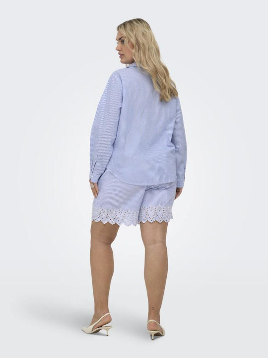 Long Sleeve Women's Blue Striped Denim Shirt