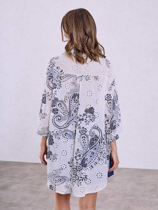 Celestino Women's Shirt Embroidered Designs Loose Fit White