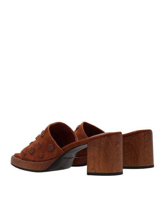 Leather Mules With Heel In Brown Colour