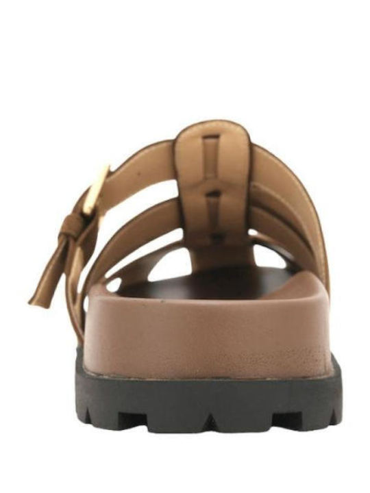 Leather Mules with Heel in Brown Colour