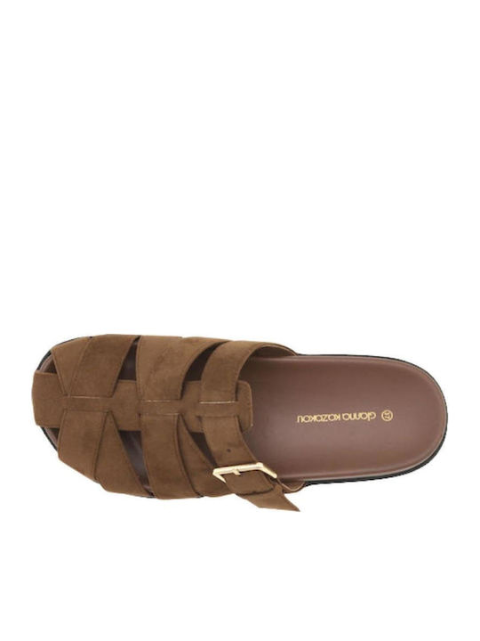 Leather Mules with Heel in Brown Colour