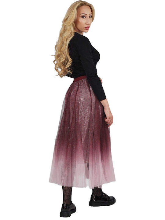 High Waist Maxi Skirt with Tulle Red