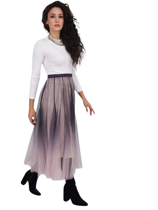 High Waist Maxi Skirt with Tulle Ombre Purple