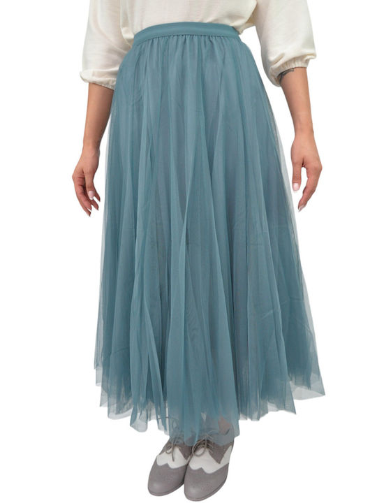 High Waist Maxi Skirt with Light Blue Tulle