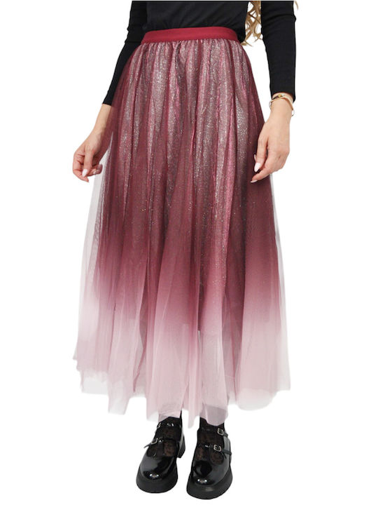 High Waist Maxi Skirt with Tulle Red