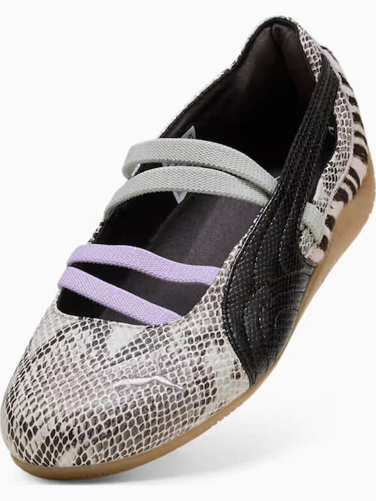Speedcat Leather Women's Ballerina Shoes in Black Colour
