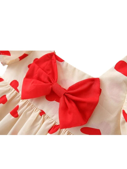Girls Dress Short Sleeve Ecru/Red