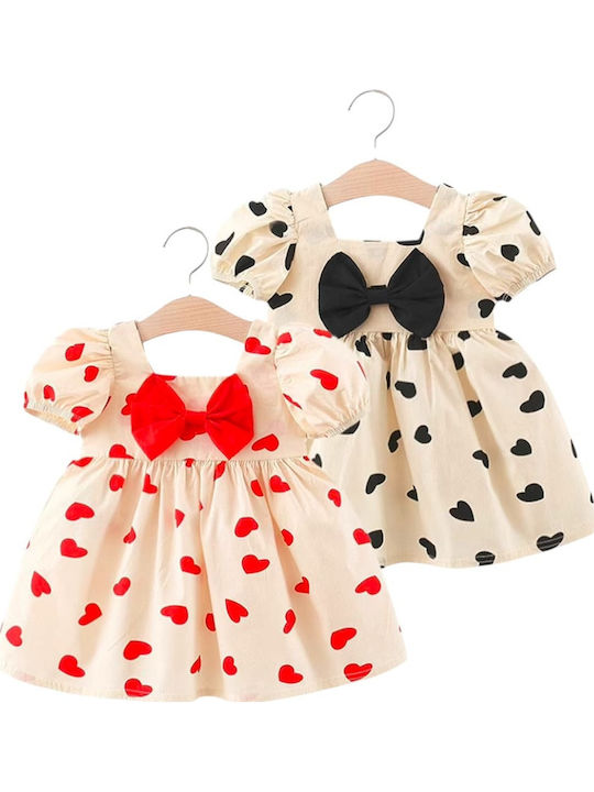 Girls Dress Short Sleeve Ecru/Red