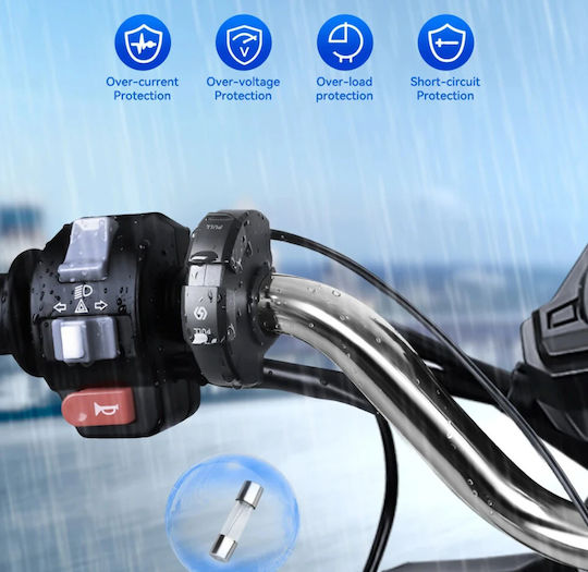 Spv T Φορτιστής Usb Μοτοσικλέτας 30w Type-c 18w Usb-a Γρήγορη Φόρτιση 3.0 Αδιάβροχος Υλικό Νάιλον Στήριγμα Τιμονιού 12v-24v Μαύρος