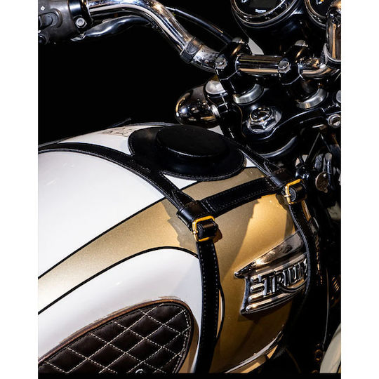 Tripmachine Leather Motorcycle Tank Straps Side Mount Triumph Bonneville Black Tank Strap Right Side Fuel Inlet Black