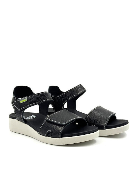 Sawi Willer Negro Δερμάτινα Γυναικεία Σανδάλια Flatforms Μαύρα