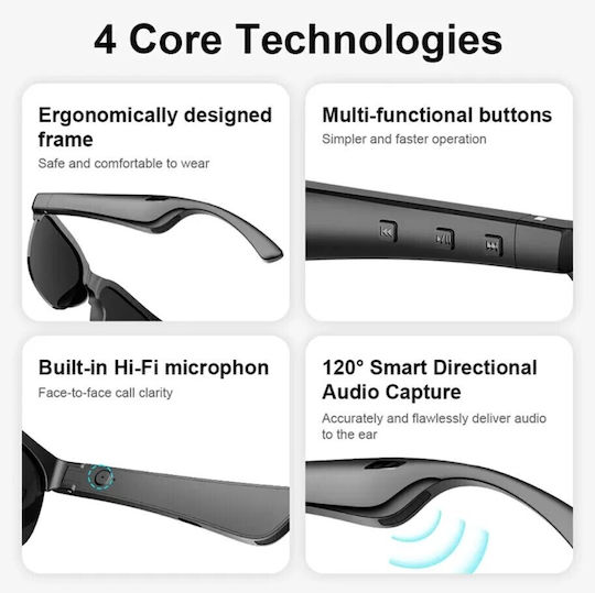 Cycling Glasses Mlk+ Yj02 Smart Bluetooth YJ02-Black with Black Frame and Dark Lenses