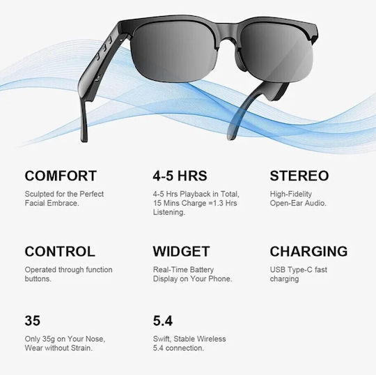 Cycling Glasses Mlk+ Yj02 Smart Bluetooth YJ02-Black with Black Frame and Dark Lenses