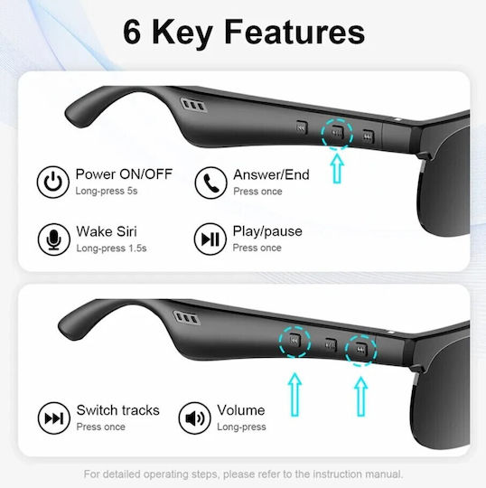 Cycling Glasses Mlk+ Yj02 Smart Bluetooth YJ02-Black with Black Frame and Dark Lenses