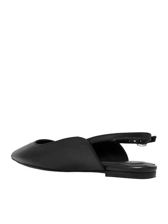 Δερμάτινες Γυναικείες Μπαλαρίνες Slingback σε Μαύρο Χρώμα