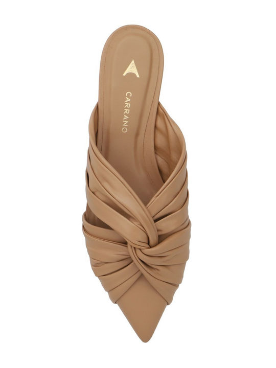 Flat Leder Damen Pantoletten in Braun Farbe
