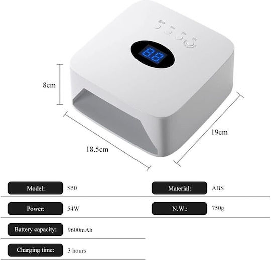 Rechargeable Nail Polish Curing Lamp UV / LED Battery 54W