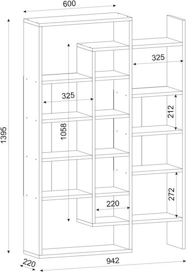 Geo Space Bookcase White-Brown 94.2x22x139.5 cm