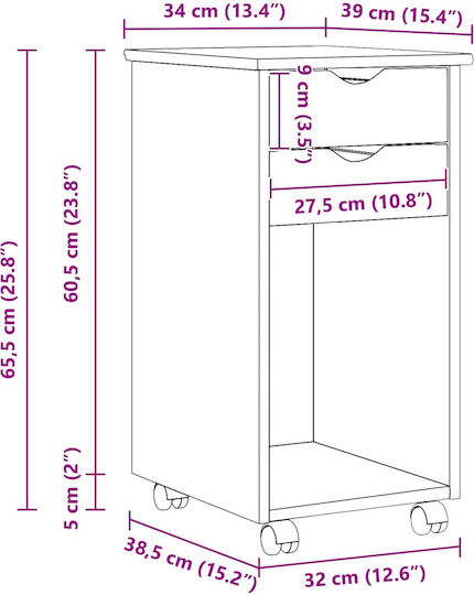 Sideboard Cabinet Wooden with Drawers White 34x39x65.5cm