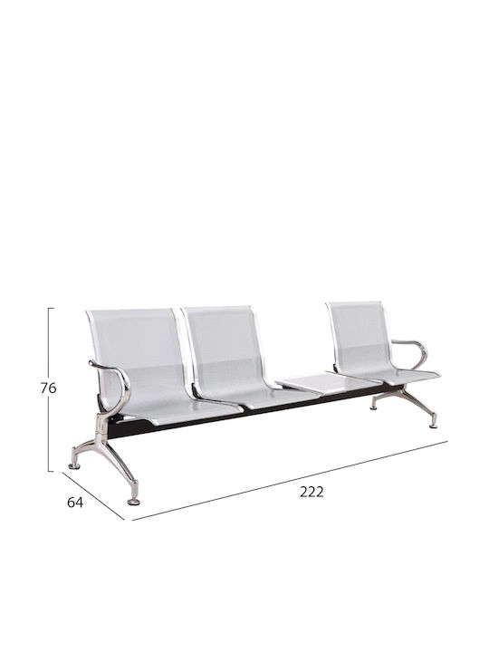 Scaun de Așteptare cu Trei Locuri cu Brațe în Culoare Gri 222x64x76cm Scaun de Așteptare cu Trei Locuri cu Brațe în Culoare Gri 222x64x76cm