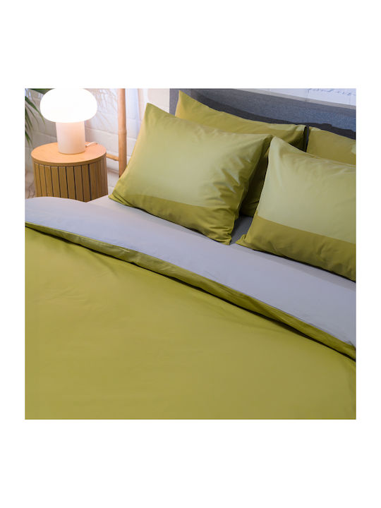 Naf Naf Cotton Duvet Cover Set 225x245cm Super King With 2 Pillowcases Hue Willow Ghost Grey