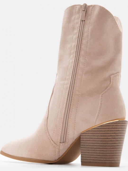 Women's Ankle Boots Cowboy with Medium Heel Beige
