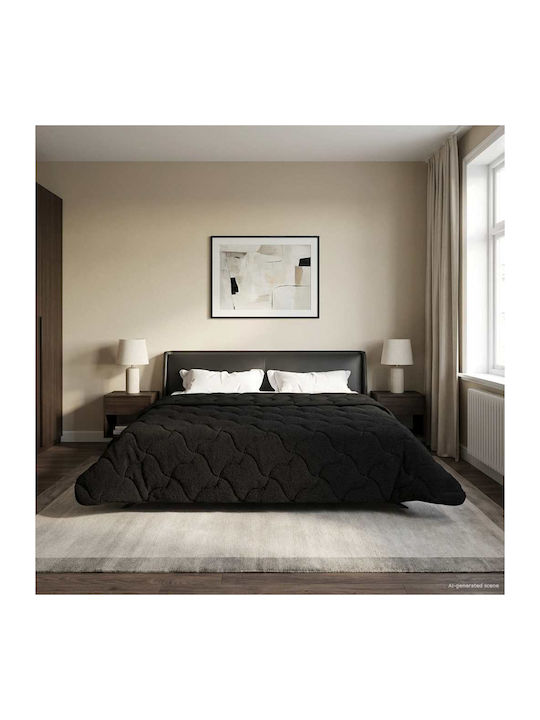vidaXL Κουβέρτα Fleece Υπέρδιπλη 220x260εκ. Μαύρο