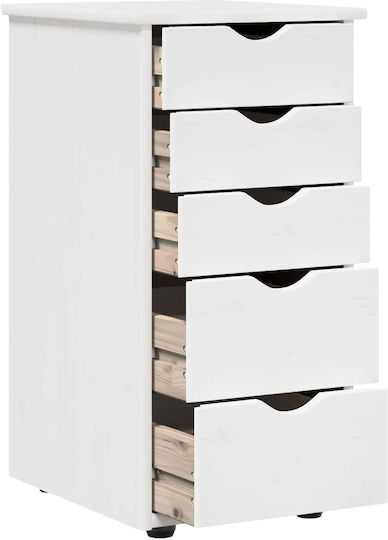 Office Drawer Made of Solid Wood with Wheels White 34x39x61.5cm