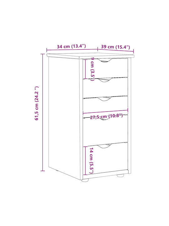 Office Drawer from Solid Wood Black 34x39x61.5cm
