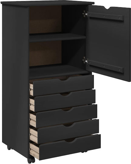 Sertar De Birou Din Lemn Masiv Cu Roți Negru 53x39x103cm