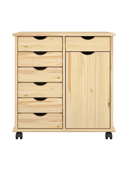 Office Drawer Made of Solid Wood with Wheels & Brown Drawers 63.5x39x65.5cm