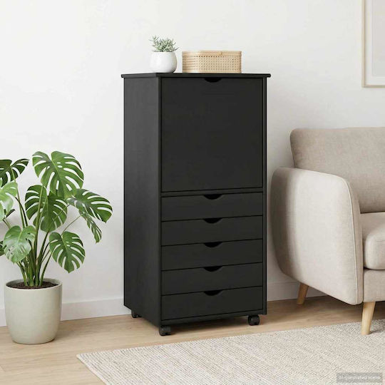 Sertar De Birou Din Lemn Masiv Cu Roți Gri 53x39x103cm