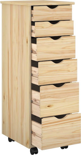 Office Storage Drawer from Solid Wood with Brown Wheels 34x39x93.5cm