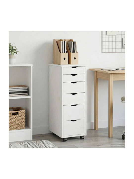 Office Drawer Made of Solid Wood with Wheels & Drawers White 34x39x93.5cm