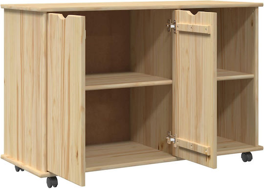 Sertar De Birou Din Lemn Masiv Cu Roți Maro 100x39x65.5cm