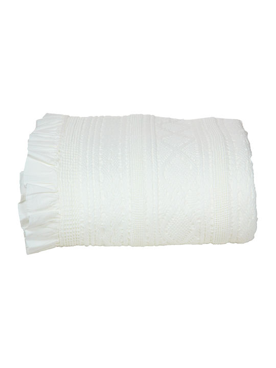Down Town Home 454 Knitted Blanket Single 170x240cm with Fringes White