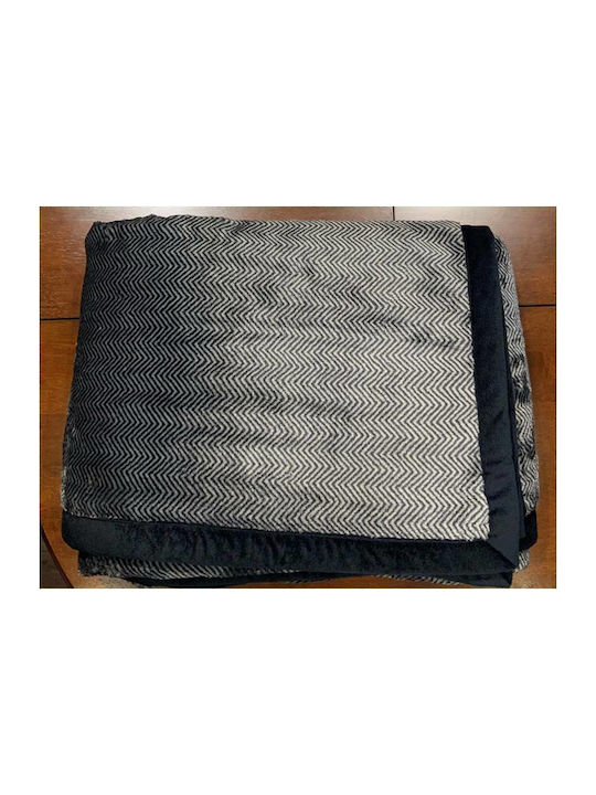 Liolios Home AC-106 Velvet Blanket Double 220x240cm Black-Taupe