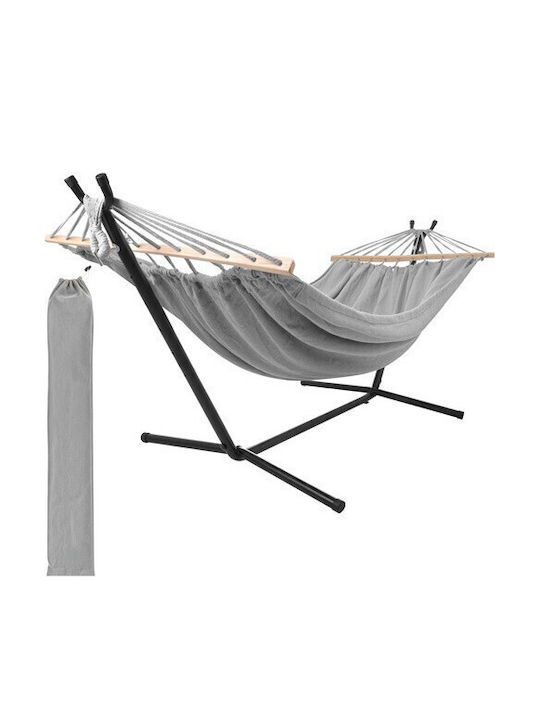 Doppelter Stoffhängematte mit Gestell Graue 200x150cm Doppelter Stoffhängematte mit Gestell Graue 200x150cm