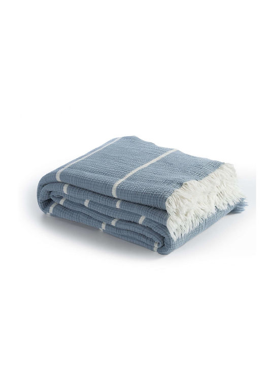 Nef-Nef Homeware Blue World Knitted Blanket Single with Fringes 170x240cm