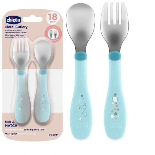 Chicco Βρεφικό Σετ με Πιρούνι από Μέταλλο για 18+ μηνών Γαλάζιο 2τμχ