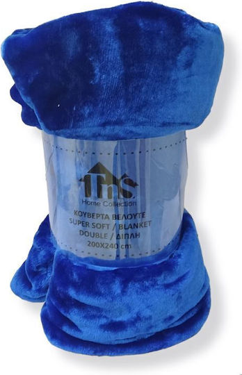 TnS Super Soft Κουβέρτα Βελουτέ Διπλή 200x240εκ. Blue