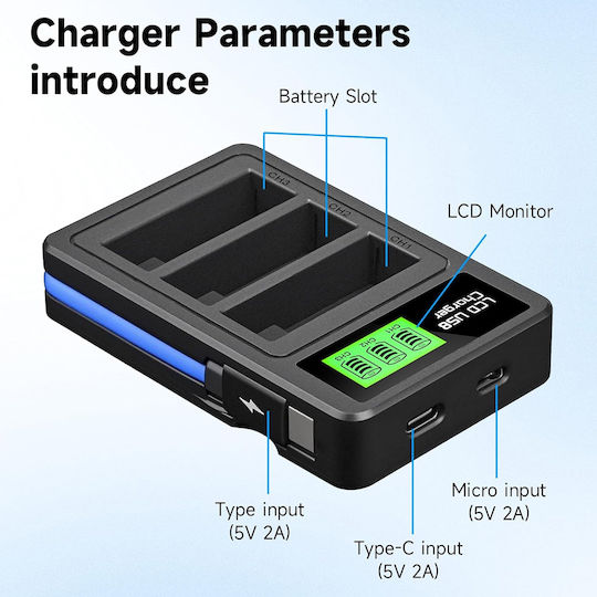 3 Slot Battery Charger Usb 5v Lcd Insta360 Ace Ace Pro Pro 2 B-a-a