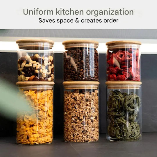 CLASSBACH Set of 6 Jars for Pasta Tea Coffee with Lid Glass Transparent 600ml 6 Pieces