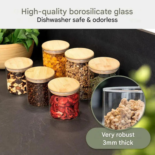 CLASSBACH Set of 6 Jars for Pasta Tea Coffee with Lid Glass Transparent 600ml 6 Pieces